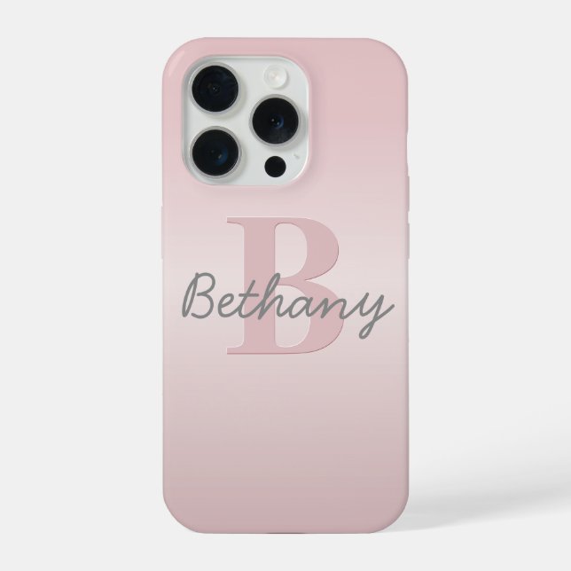 Cute Customisable Pink Monogram & Your Name Script iPhone Case (Back)