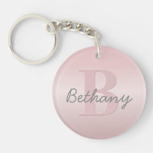 Cute Customisable Pink Monogram & Your Name Script Key Ring