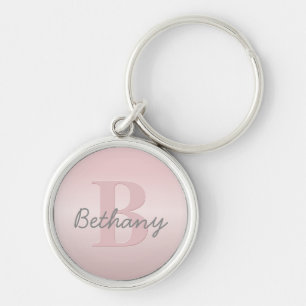 Cute Customisable Pink Monogram & Your Name Script Key Ring