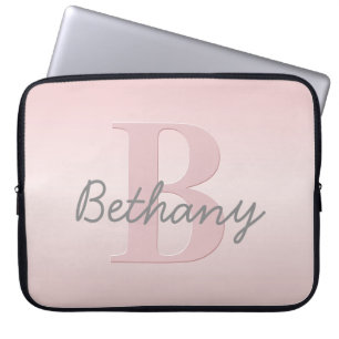 Cute Customisable Pink Monogram & Your Name Script Laptop Sleeve