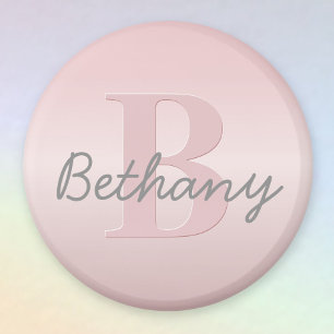 Cute Customisable Pink Monogram & Your Name Script Magnet