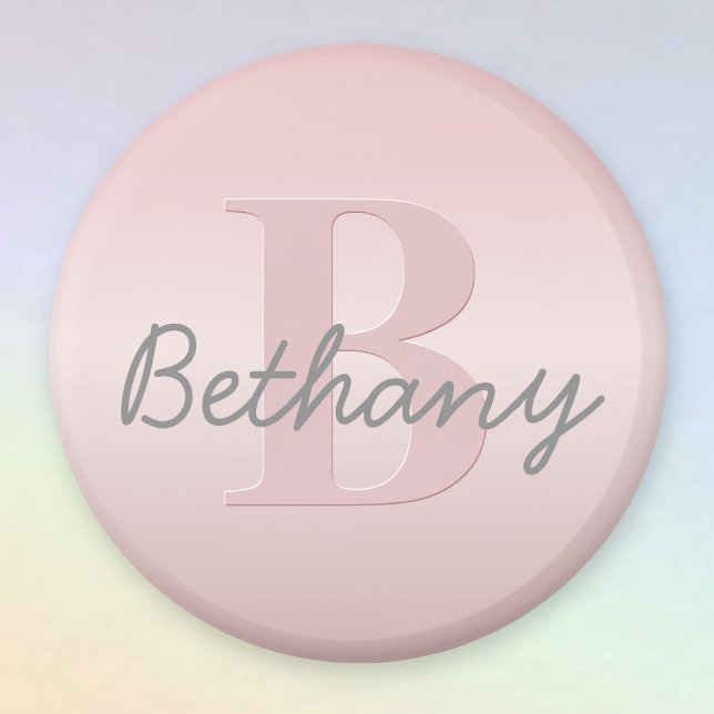 Cute Customisable Pink Monogram & Your Name Script Magnet (Creator Uploaded)