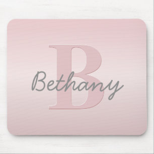 Cute Customisable Pink Monogram & Your Name Script Mouse Pad