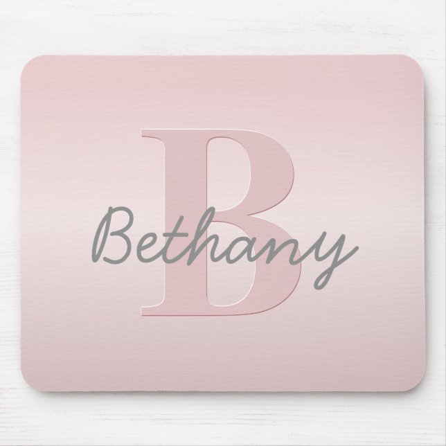 Cute Customisable Pink Monogram & Your Name Script Mouse Pad (Front)