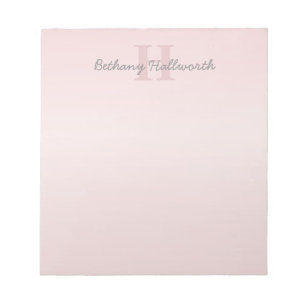 Cute Customisable Pink Monogram & Your Name Script Notepad