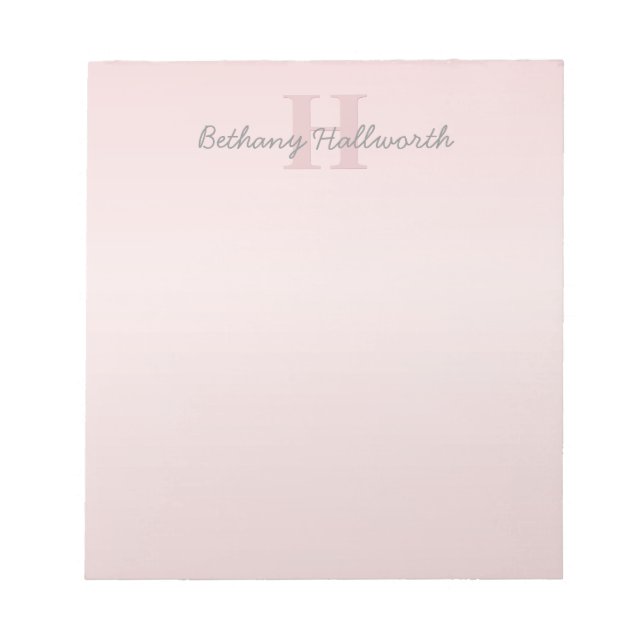 Cute Customisable Pink Monogram & Your Name Script Notepad (Front)