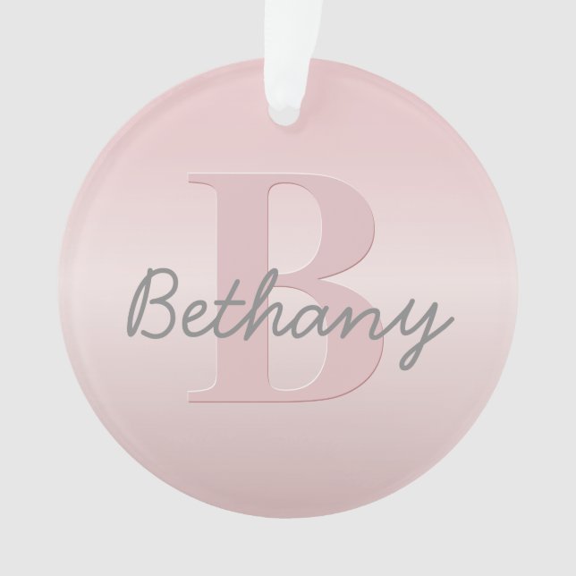 Cute Customisable Pink Monogram & Your Name Script Ornament (Front)