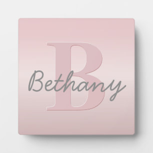 Cute Customisable Pink Monogram & Your Name Script Plaque