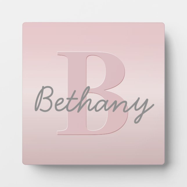 Cute Customisable Pink Monogram & Your Name Script Plaque (Front)