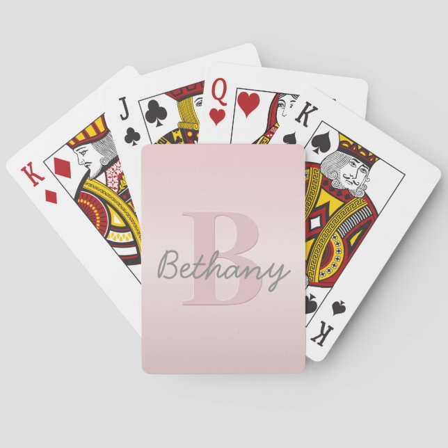 Cute Customisable Pink Monogram & Your Name Script Playing Cards (Back)