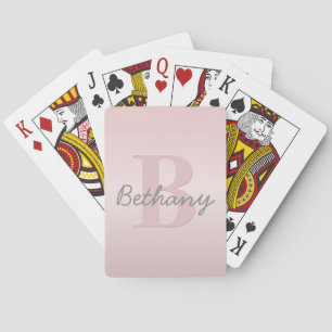 Cute Customisable Pink Monogram & Your Name Script Playing Cards