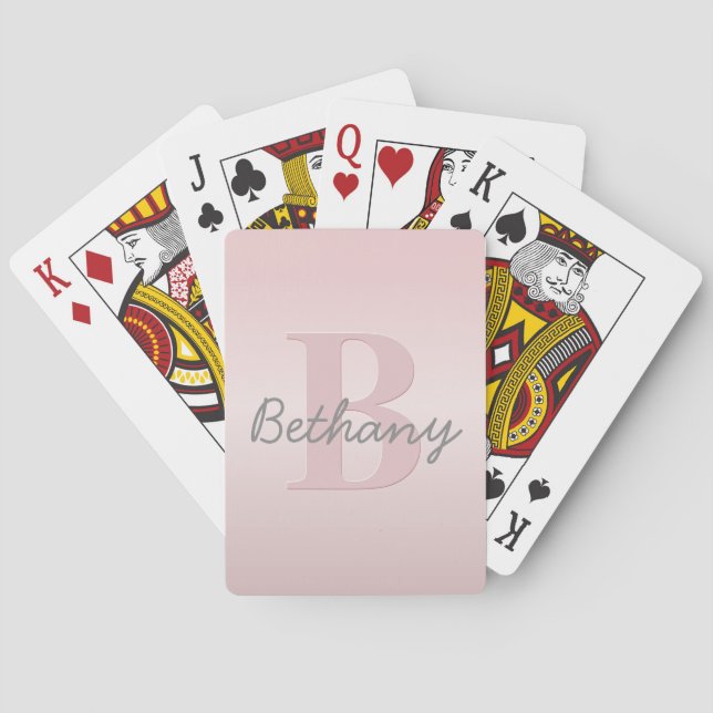 Cute Customisable Pink Monogram & Your Name Script Playing Cards (Back)