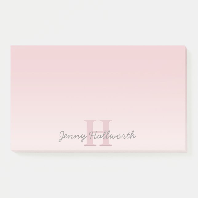Cute Customisable Pink Monogram & Your Name Script Post-it Notes (Front)