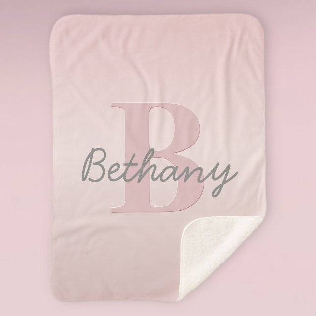 Cute Customisable Pink Monogram & Your Name Script Sherpa Blanket (Creator Uploaded)