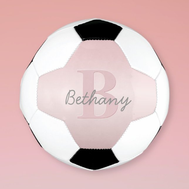 Cute Customisable Pink Monogram & Your Name Script Soccer Ball (Creator Uploaded)