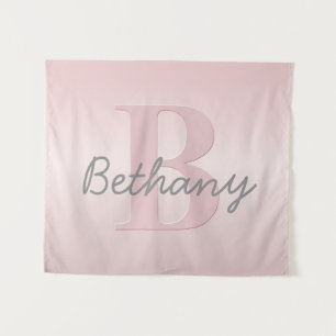 Cute Customisable Pink Monogram & Your Name Script Tapestry