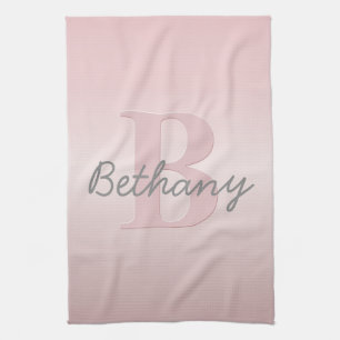 Cute Customisable Pink Monogram & Your Name Script Tea Towel