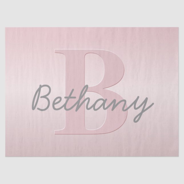 Cute Customisable Pink Monogram & Your Name Script Tissue Paper (Front)