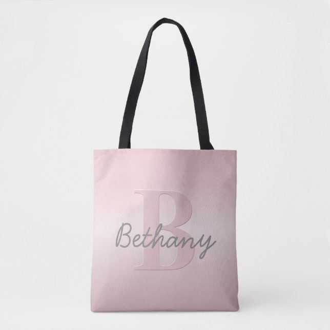 Cute Customisable Pink Monogram & Your Name Script Tote Bag (Front)