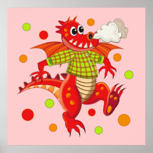 Cute customisable poster with Cartoon Dragon