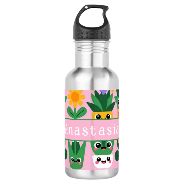 Cute Customisable Pot Plant Print 532 Ml Water Bottle (Front)