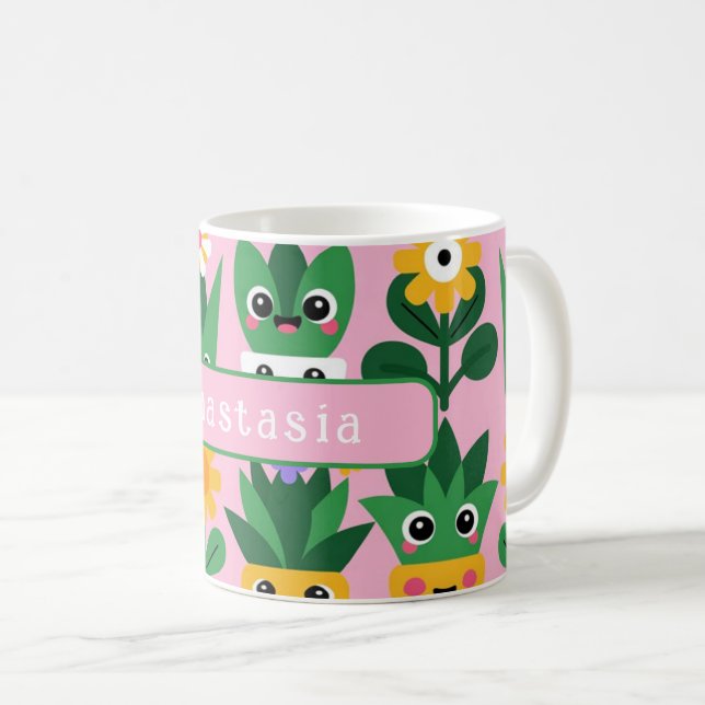 Cute Customisable Pot Plant Print Coffee Mug (Front Right)