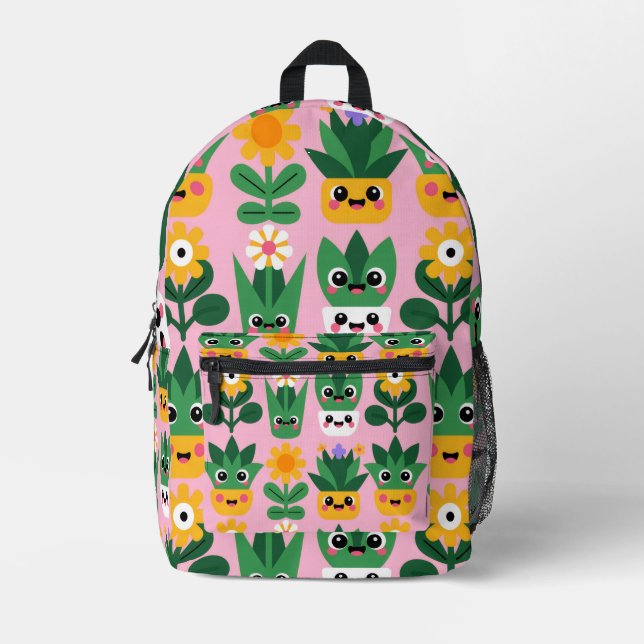 Cute Customisable Pot Plant Print Printed Backpack (Front)