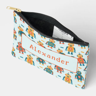 Cute Customisable Robot Print Accessory Pouch