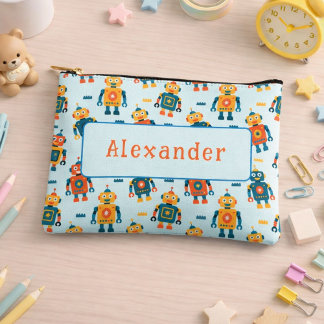 Cute Customisable Robot Print Accessory Pouch