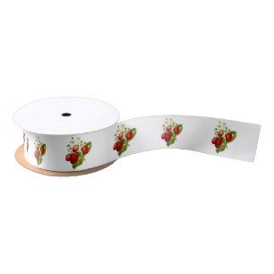 Cute Customisable Strawberry Gift Wrapping Satin Ribbon