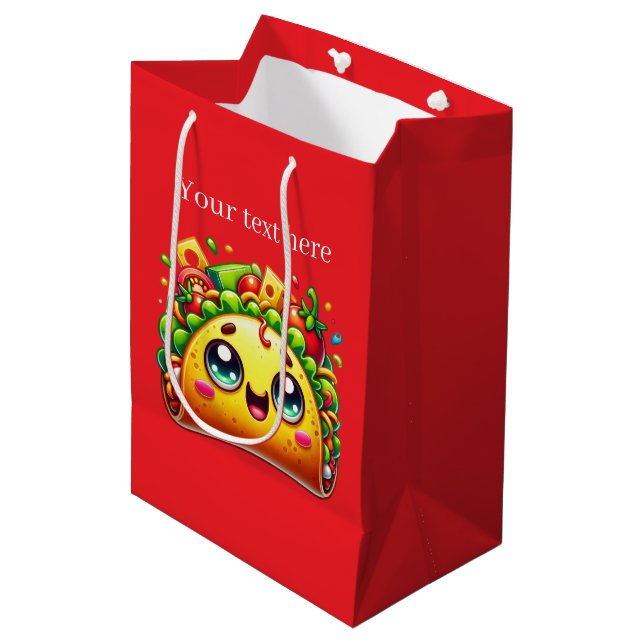 Cute customisable taco party medium gift bag (Front Angled)