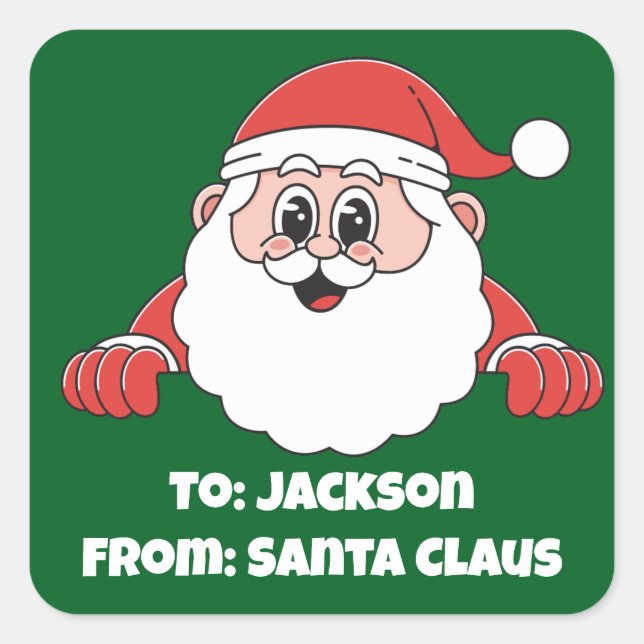 Cute Customised Green From Santa Claus Square Sticker (Front)