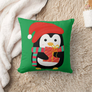 Cute Customised Red Penguin Christmas Kids Cushion