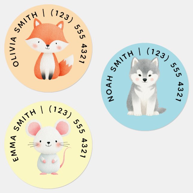 Cute Customizable Animals Kid's Labels  (Group)