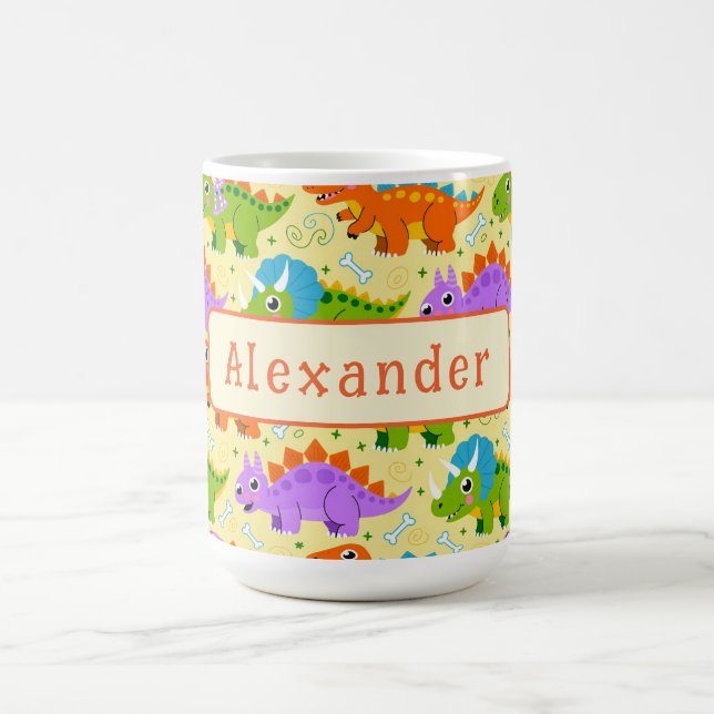Cute Customizable Dinsosaur Print Coffee Mug (Center)