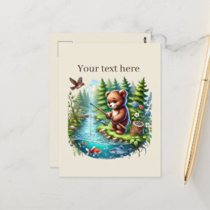 Cute customizable fishing bear postcard