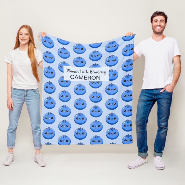Cute Customizable Kawaii Blueberry Blue Fleece Blanket (In Situ)