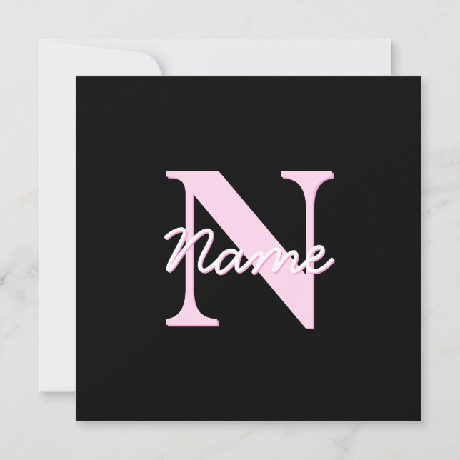 Cute Customizable Monogram | Light Pink & Black Card (Front)