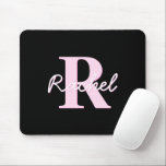 Cute Customizable Monogram | Light Pink & Black Mouse Pad<br><div class="desc">Cute and girly monogram design, customize as you like.</div>