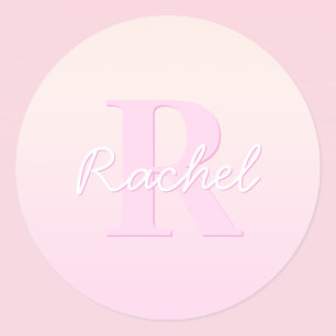Cute Customizable Monogram   Peach & Pink Ombre Classic Round Sticker