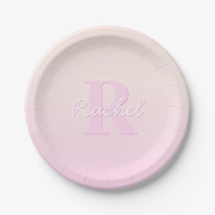 Cute Customizable Monogram Peach & Pink Ombre Paper Plate