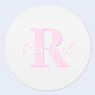 Cute Customizable Monogram   Pink Ombre & Gray Classic Round Sticker