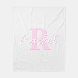 Cute Customizable Monogram Pink Ombre & Gray Fleece Blanket