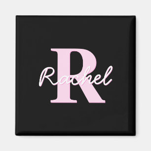 Cute Customizable Monogram Pink Ombre & Gray Magnet