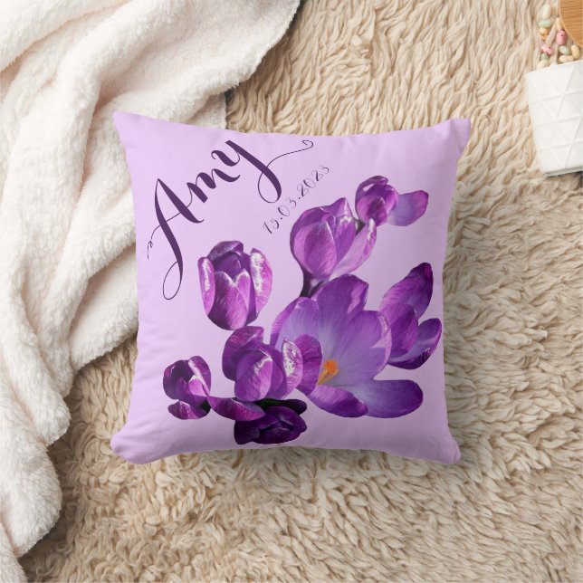 Cute customizable name Amy purple crocus floral  Cushion (Blanket)