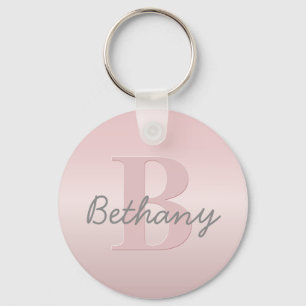 Cute Customizable Pink Monogram & Your Name Script Key Ring
