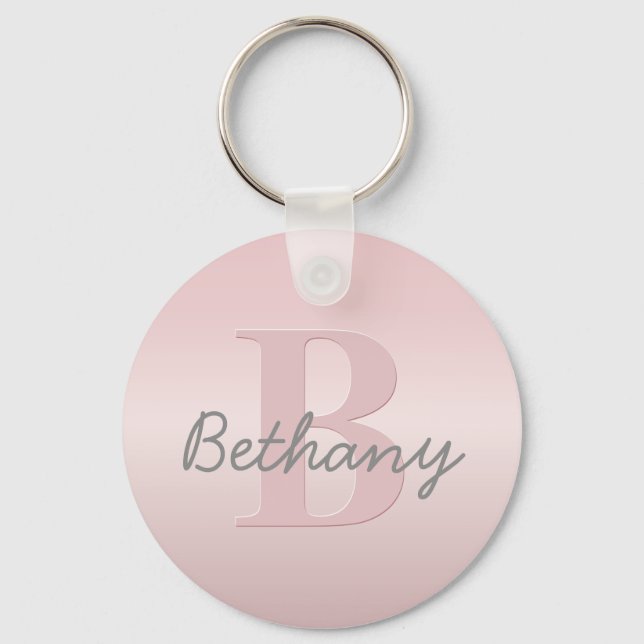 Cute Customizable Pink Monogram & Your Name Script Key Ring (Front)