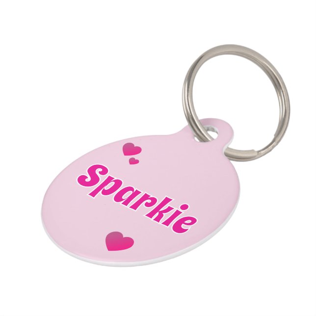 Cute Customizable Pink Playful Dog Cat Pet  Tag (Side)
