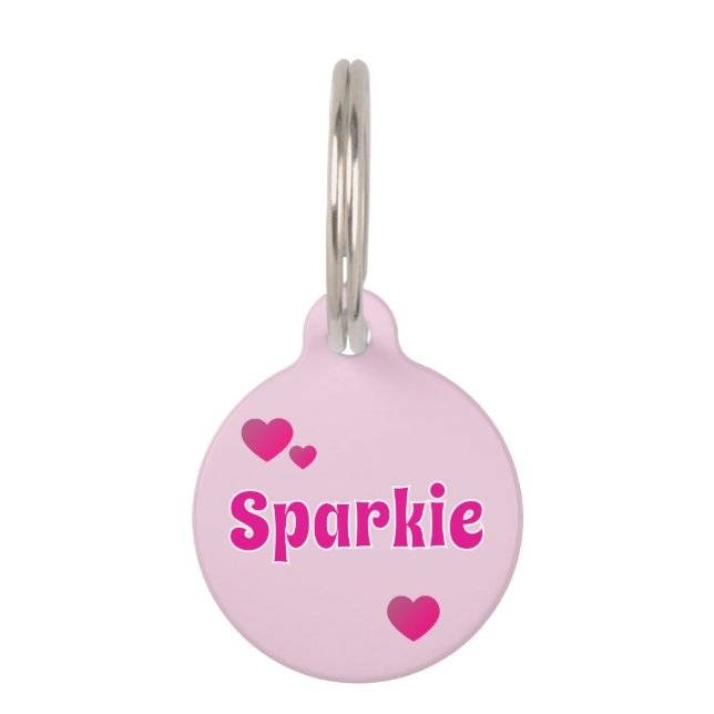 Cute Customizable Pink Playful Dog Cat Pet  Tag (Front)