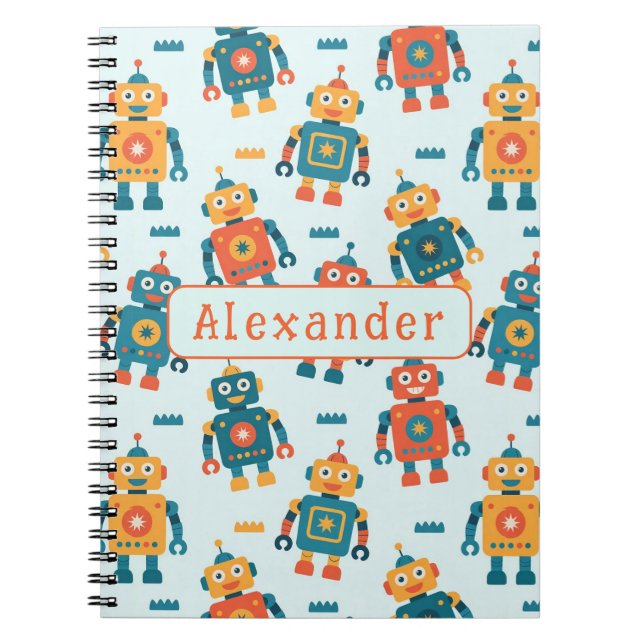 Cute Customizable Robot Print Notebook (Front)